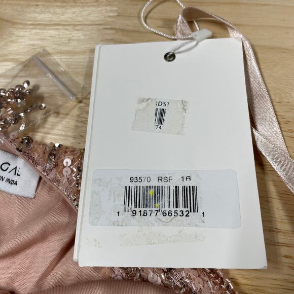 Mac Duggal NWT Sequined Sleeveless Plunge Neck Flowy Gown Rose Gold Size 16 - Picture 5 of 14